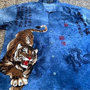 Blue Tiger Graphic Casual Button-Down Shirt